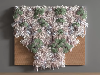 Natural Living Plant Wall Design With Green Foliage Textured Materials And Wooden Background 3d model