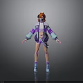 3D Character With Red Hair Purple Blue Coat Shorts And Blue Boots Standing