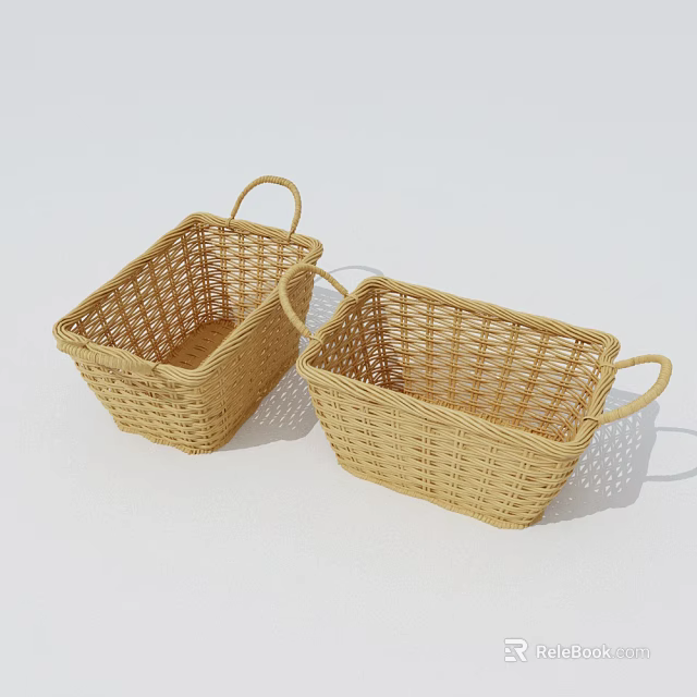 Two Woven Storage Baskets With Handles For Home Organizing And Decor 3d model 
