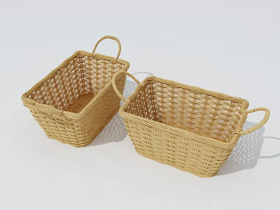 Two Woven Storage Baskets With Handles For Home Organizing And Decor 3d model