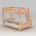 Wooden Bunk Bed with Side Ladder and Patterened Mattress for Kids Room