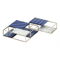 Modern Coffee Table With Golden Metal Frame Blue Surface And Marble Texture