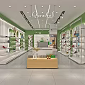 Qianbaihe Brand Store With Green And White Decor Shoes Bags Display Shelves And Central Table