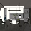 Modern Restaurant Interior Design With Round Dining Table Pendant Lights And Chairs 3d model