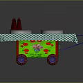 Cart With Green Checkered Cloth Red Cones Granular Substance Red Wheels Green Lights