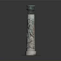 Intricate Dragon Sculpture Carving On Tall Column With Green White Details And Square Base
