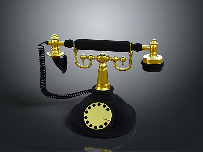 Vintage Retro Telephone with Gold Accents and Black Body Classic Electronic Appliance 3d model
