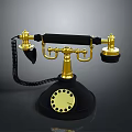 Vintage Retro Telephone with Gold Accents and Black Body Classic Electronic Appliance