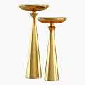 Elegant Gold Metal Side Tables with Conical Bases and Glass Tops