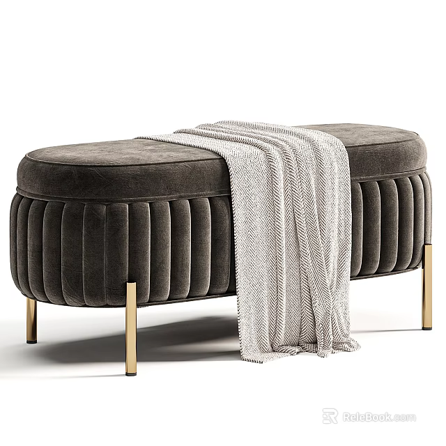 Dark Gray Velvet Lazy Sofa With Gold Legs And Light Blanket 3d model 