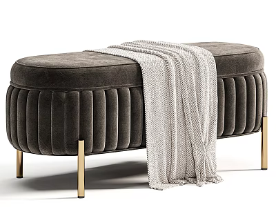 Dark Gray Velvet Lazy Sofa With Gold Legs And Light Blanket 3d model