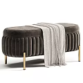 Dark Gray Velvet Lazy Sofa With Gold Legs And Light Blanket