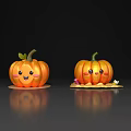 Two Adorable Decorative Pumpkin Vegetables With Happy Smiling Faces On Gray Surface