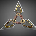 Triangular Shuriken Weapon With Metal Blades Red Ring And Yellow Accents