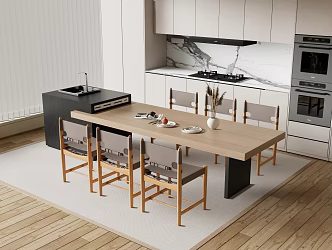 Modern Western Kitchen Bar Nakajima Dining Table and Chair Dining Island Table 3d model