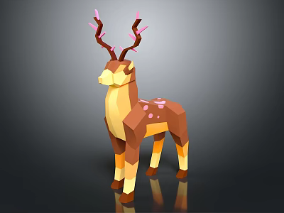 Low Poly Deer Character Featuring Pink Antlers Brown Yellow Body And Spots 3d model