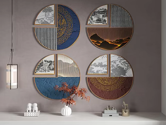 New Chinese Round Frame Painting Zen Hanging Painting 3d model