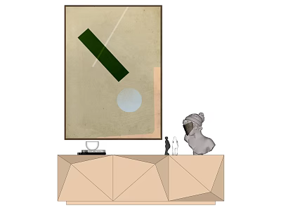 Geometric Design TV Stand With TV Abstract Painting And Decorative Ornaments 3d model