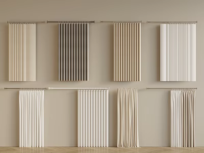 Various Colored Curtains With Different Pleated Styles Hanging On Wall 3d model