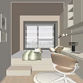 Tatami Bedroom Interior Design With Bed Green Blanket Window Blinds Desk Chair And Wall Decor