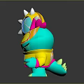 Vibrant Green Creature With Pink Hair In Yellow Jacket Holding Spiked Round Object