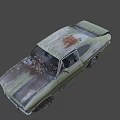 Rusty Old Green Abandoned Vintage Car With Broken Windows And Dust