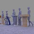 Conference Table Display Featuring Podiums And Standing Figure Models In Various Styles 3d model