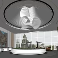 Modern Sales Office Interior Design With Circular Ceiling Large Glass Windows Central Greenery And Natural Light