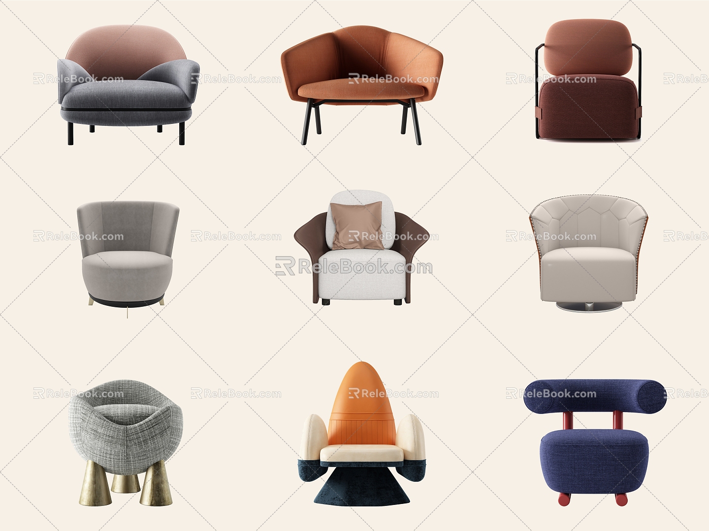 Single-person Sofa Combination Casual Sofa Single-person Sofa Combination Armrest Sofa Armrest-free Sofa Cloth Sofa Leather Sofa 3d model