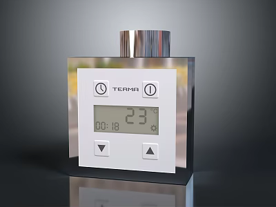 Digital Thermostat Device With Temperature Time Display Metallic Frame And Control Buttons 3d model