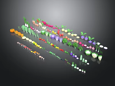 Assorted Colorful Fresh Fruits Arranged in Rainbow Pattern with Berries Citrus and Grapes 3d model