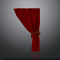 Red Curtain With Pleated Design And Brown Tieback On Gray Background