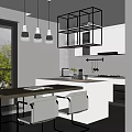 Modern Restaurant Interior With Open Design Dining Table Pendant Lights And Cabinets 3d model
