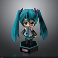 Chibi Anime Character Figure With Blue Green Pigtails Pink Hair Accessories And Black Base