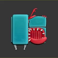 Blue Square Character With Red Monster Features Big Eye Sharp Teeth And Sticking Tongue