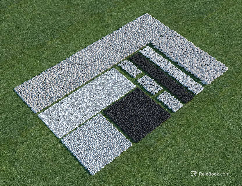 Geometric Pattern Ground Laid Out With Various Colored Stones On Green Grass 3d model 