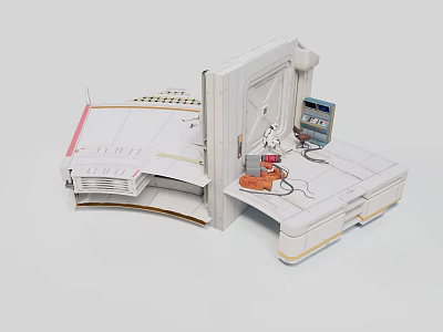 3D Folded Paper Model Interior With Workbench Tools And Equipment 3d model