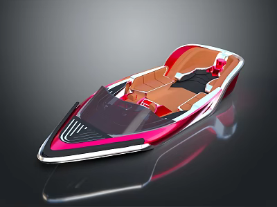 Sleek Modern Watercraft With Red Black Exterior Transparent Windshield And Brown Seats 3d model