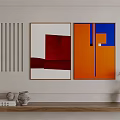 Abstract Paintings With Red Orange Blue Geometric Shapes For Wall Interior Decor 3d model