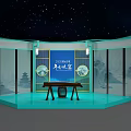 Chinese Style Photo Check In Spot Featuring Blue Stage Landscape Paintings And Lanterns
