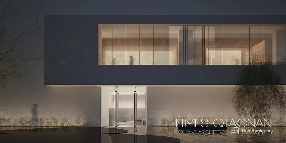 Modern Luxe Commercial Street With Sleek Architectural Design And Glass Facade Lighting 3d model 