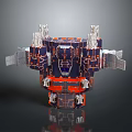 Space Station Modular Structure With Deep Blue Orange Design And Solar Panels 3d model