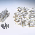 Bundled Wood Sticks with Ropes and Small Stone Pieces Arranged in Stacks