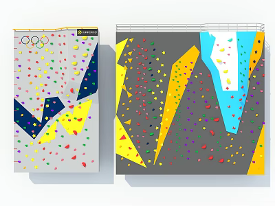 Olympic Rings Themed Climbing Wall With Colorful Holds And Design Elements 3d model