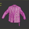 Beige Double Breasted Blazer With Pockets Belt And Gray Background Display Design 3d model