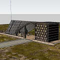 Modern Garden Landscape With Wooden Structure Transparent Curved Roof And Grassland Trees