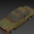 Rusty Green Old Car Exterior With Weathered Body And Vintage Design