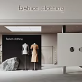 Trendy Fashion Clothing Store With Modern Interior Mannequins Clothing Racks And Decorative Rock