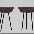 Two Dark Brown Woven Bar Stools With Black Metal Legs Design