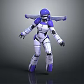 Blue And White Armored Robot Character With Futuristic Mechanical Armor Standing Pose 3D Render